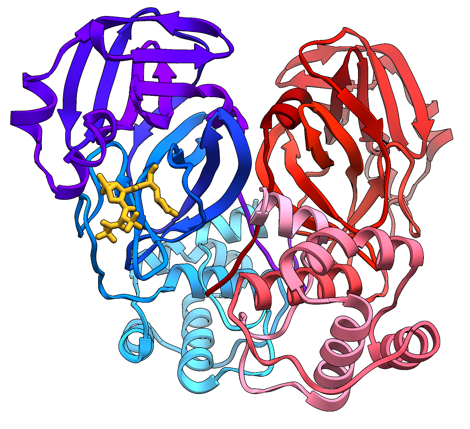 Молекула PF-332 в активном центре димера Mpro