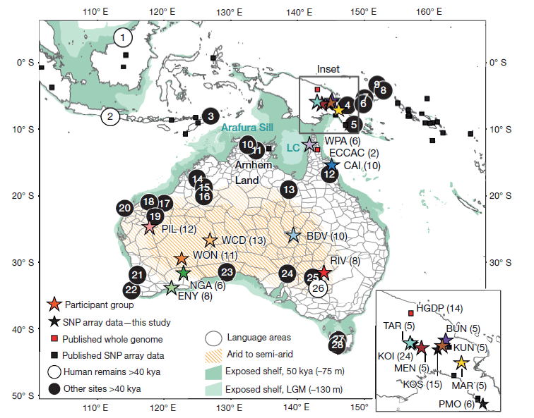 Локализация образцов, собранных в Австралии и Меланезии