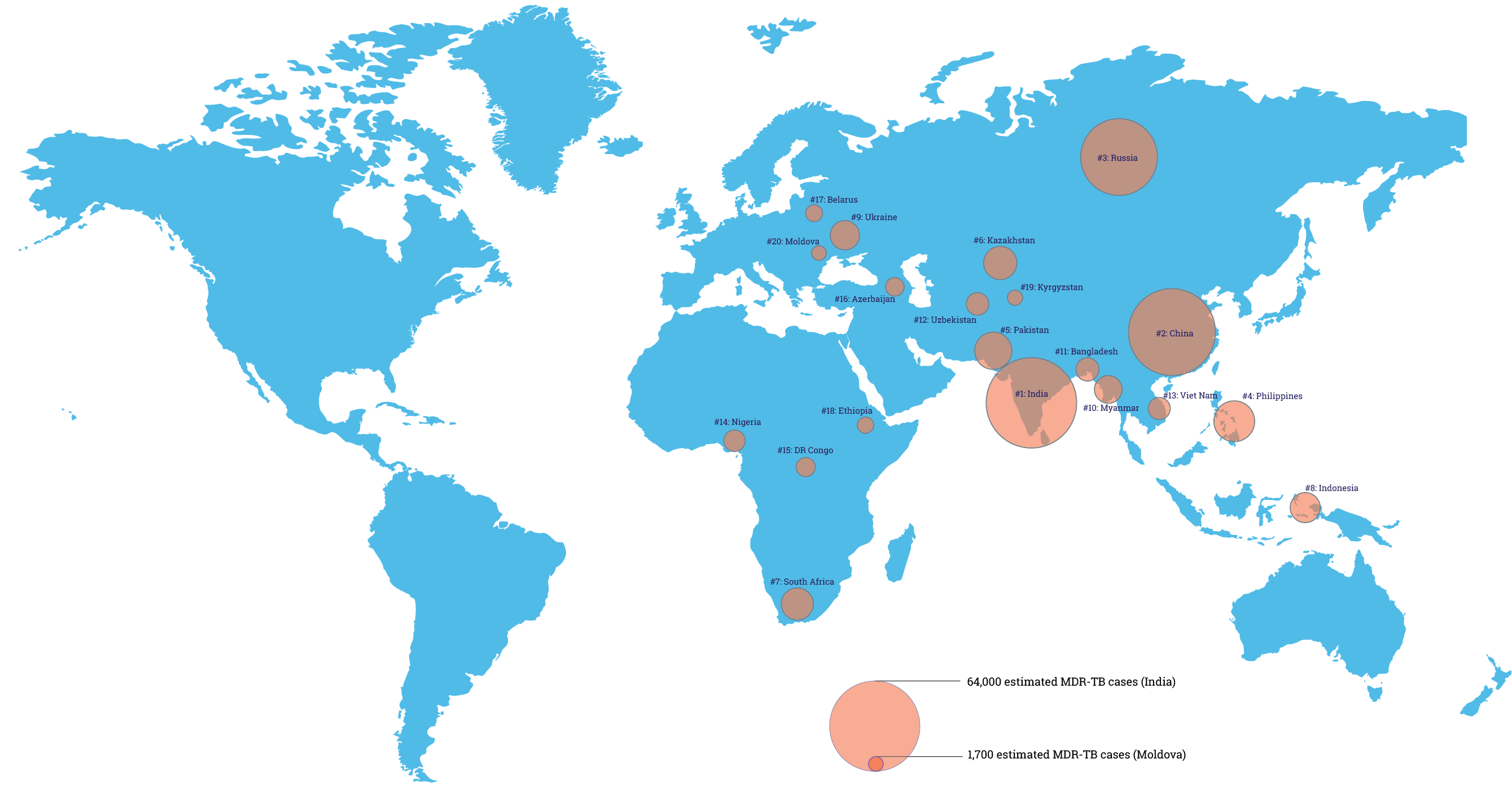 Мировая карта встречаемости мультирезистентного возбудителя туберкулеза