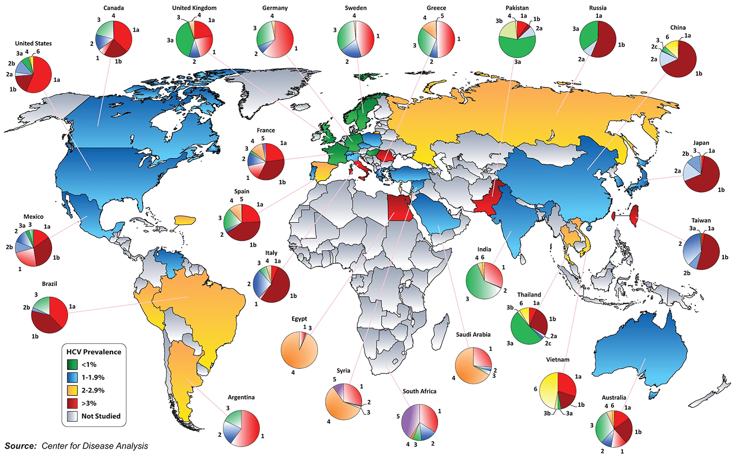 Распространенность вируса гепатита С в мире