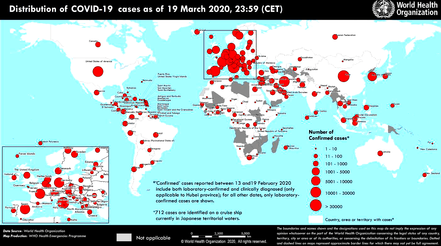 Распространение SARS-CoV-2 на 19 марта 2020 года