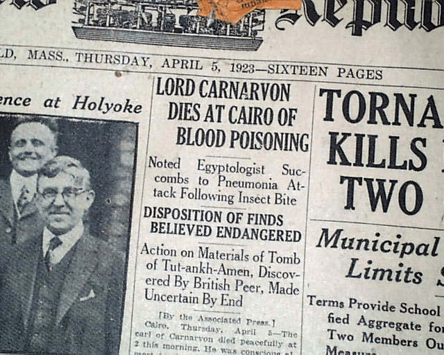 Заметка о смерти лорда Карнарвона