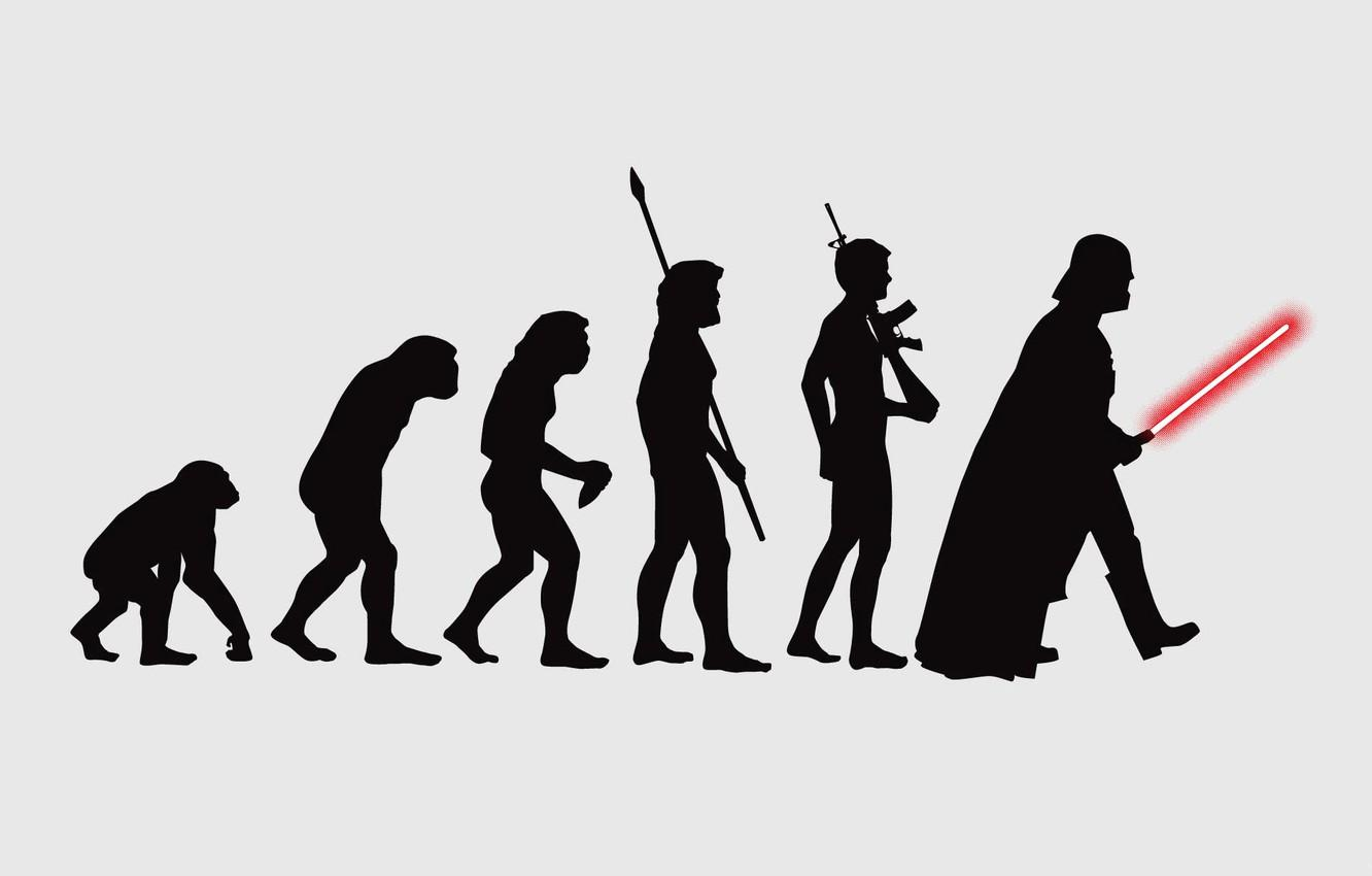 Шуточная картинка, изображающая эволюцию человека от обезьяны до Дарта Вейдера