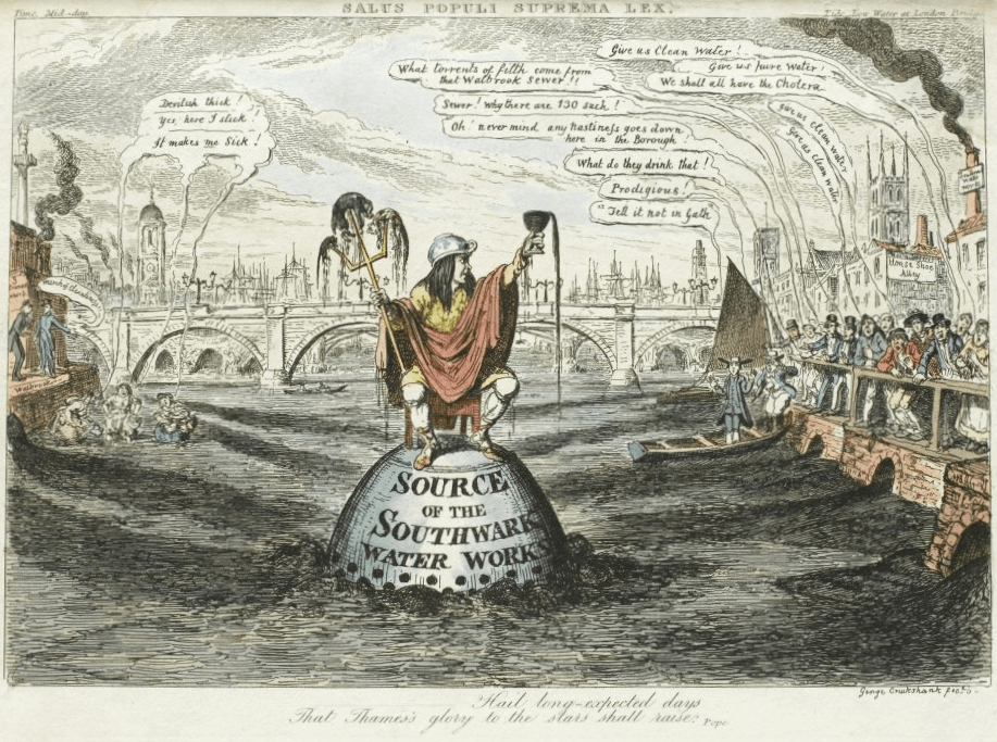 Сатирическая иллюстрация загрязненной реки Темзы