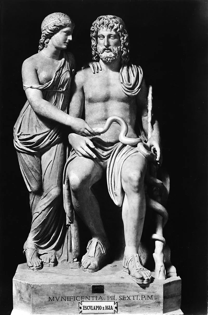 Древнегреческий бог врачевания Асклепий и его дочь Гигиея