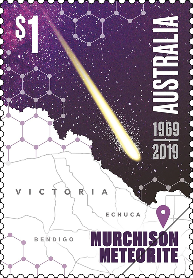 Австралийская почтовая марка, выпущенная к 50-летию падения метеорита