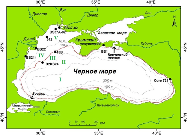 Зональная карта глубин Черного моря