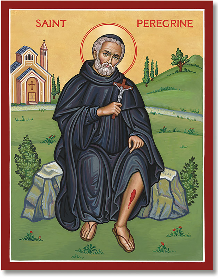 Иконографическое изображение Святого Перегрина, видна опухоль на левой ноге