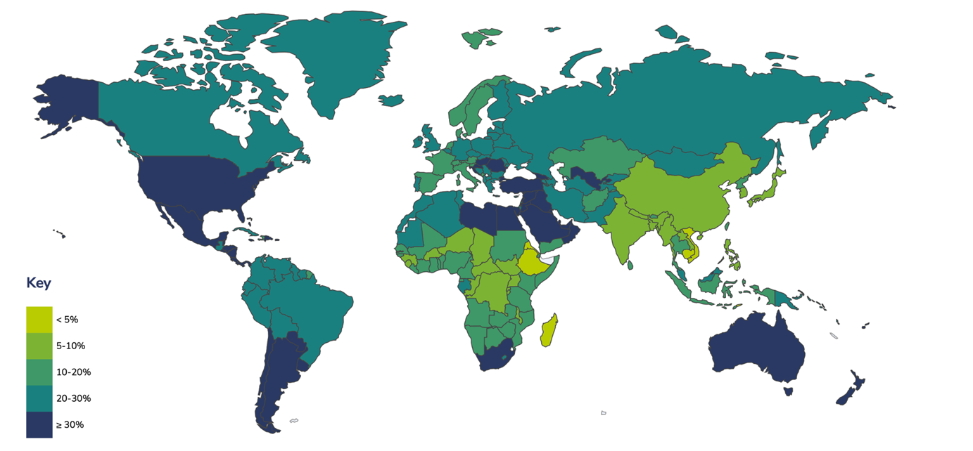 Глобальная распространенность ожирения (ИМТ≥ 30) Глобальная распространенность ожирения (ИМТ≥ 30)