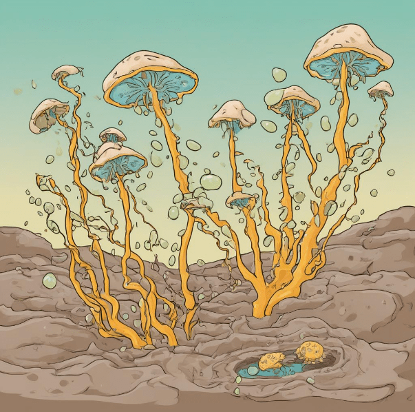 Плодовые тела грибоподобных организмов в «серном» мире