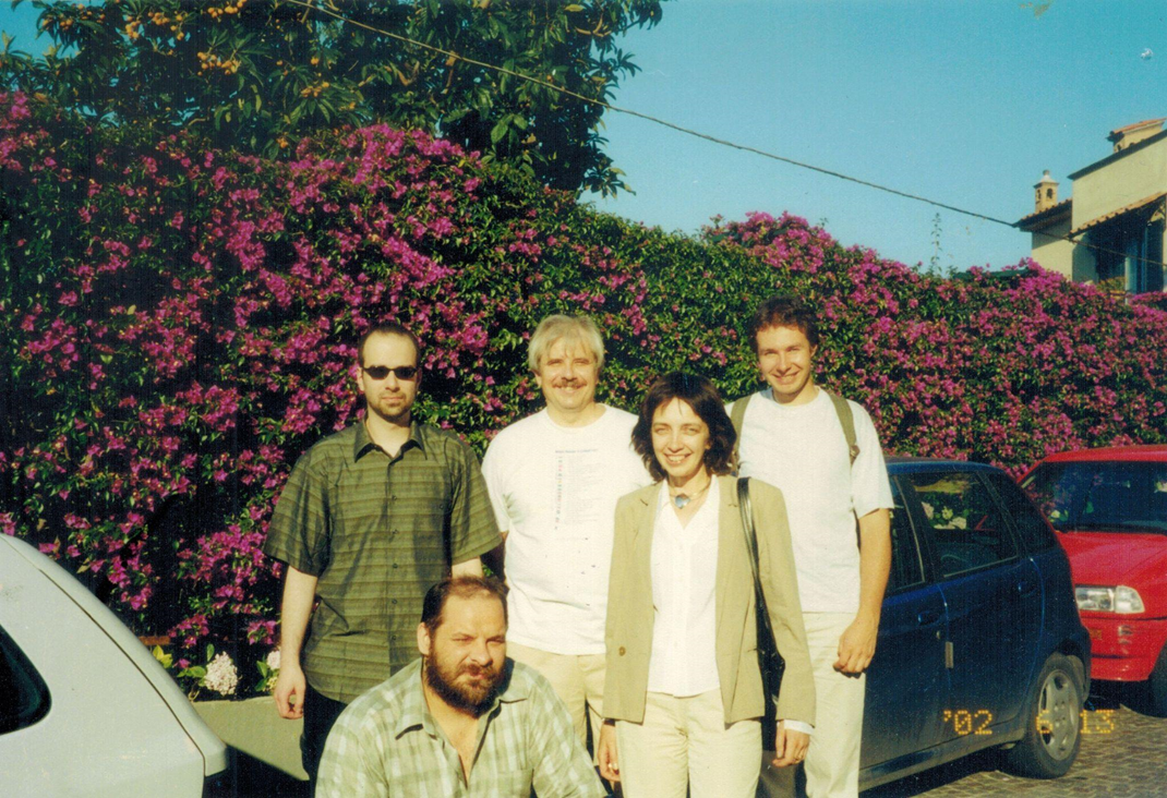 С коллегами (стоят: Раменский Василий Евгеньевич, академик Янковский Николай Казимирович, Буздин Антон Александрович) на конференции в Италии