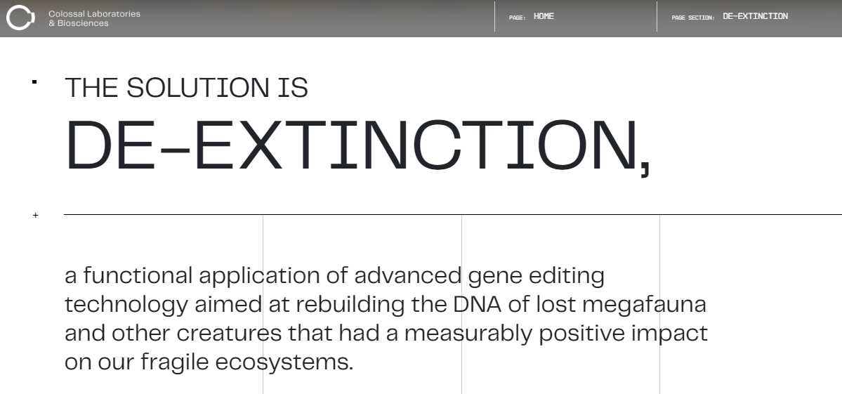 Главная страница сайта компании Colossal Biosciences
