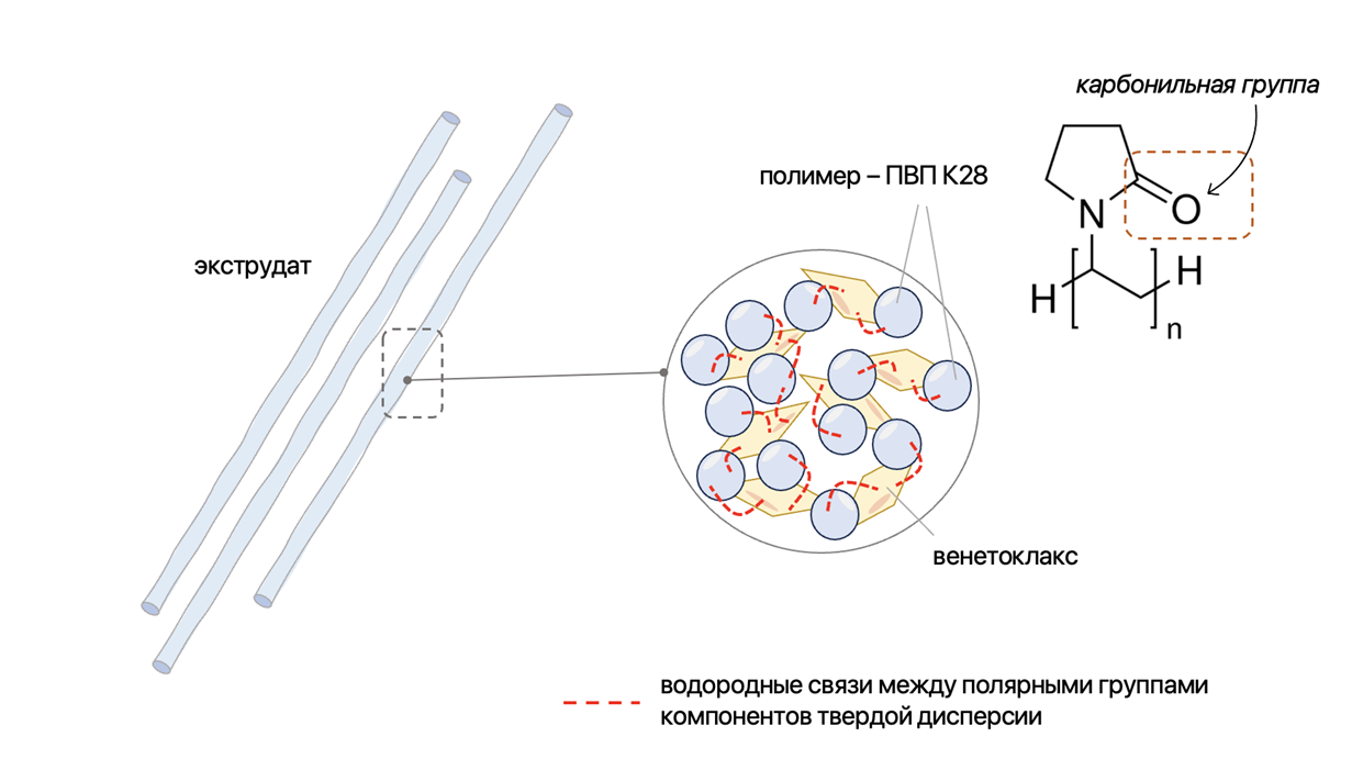 Взаимодействие полимера и активного вещества в твердой дисперсии, полученной с помощью экструзии горячего расплава